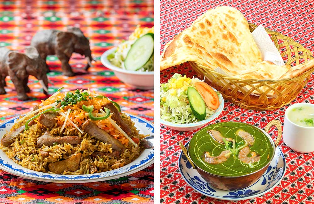 勝魚かつフライドライスセット<small>（写真左）</small><br>勝魚ほうれん草カレーセット<small>（写真右）</small>